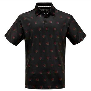 GRATEFUL DEAD ROSES Sz S UNISEX Black Polo Shirt with Red ROSE Accents deadhead